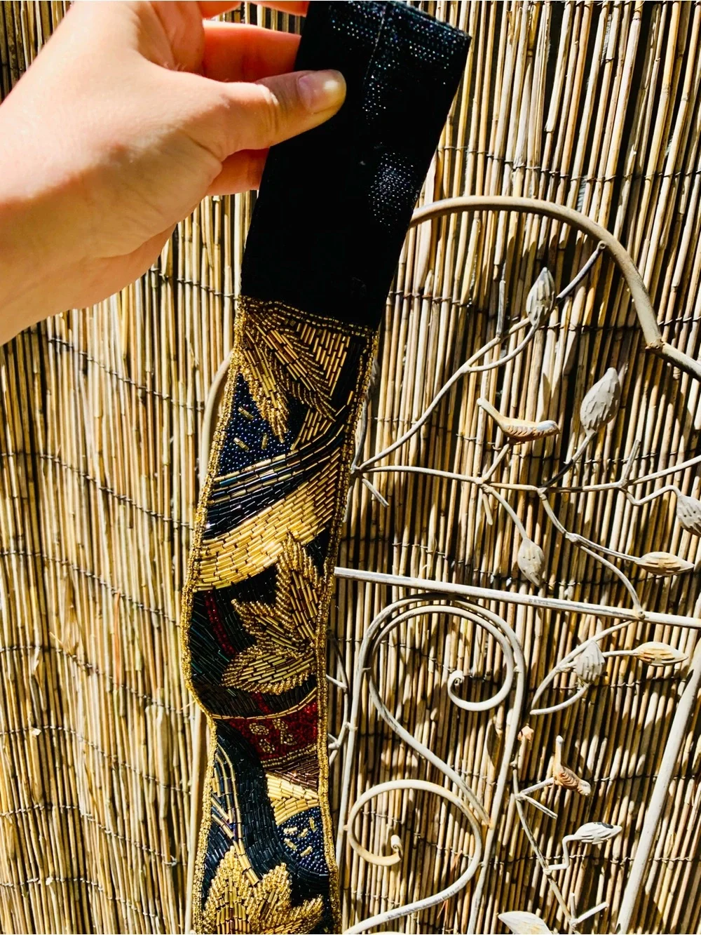 Beaded Floral Jacquard belt - Black, Gold, Red